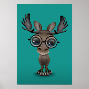 Poster Cuisine Curieux Moose Nerd Porte-lunettes Turquois