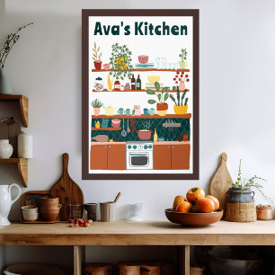 Poster Cuisine Cute étagères NOM PERSONNALISÉ Illustratio