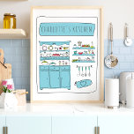 Poster Cuisine Cute Jouer Dessin Nom Personnalisé<br><div class="desc">Cuisine Cute Jouer Dessin Personnalisé Nom Poster</div>