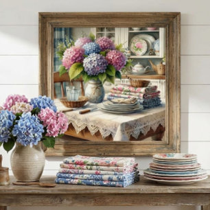 Poster Cuisine de Ferme avec Fleurs d'Hortensia