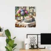 Poster Cuisine de Ferme avec Fleurs d'Hydrangea (Bureau à domicile)