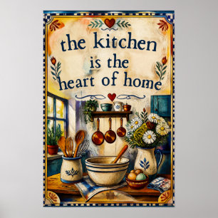Poster Cuisine de Ferme Vintage au Cœur de la Maison Aqua