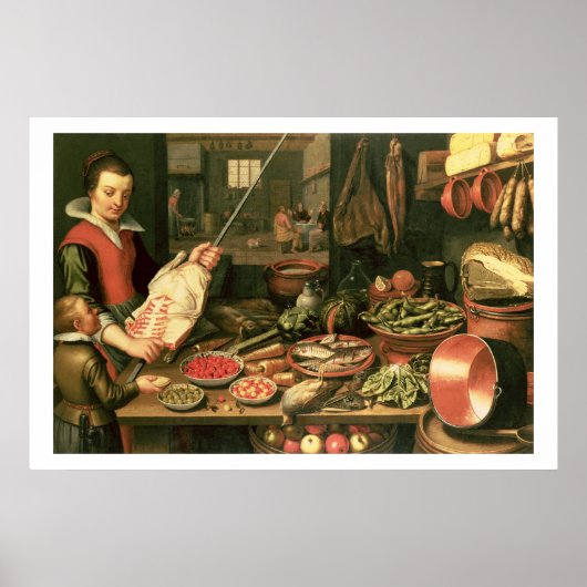 Poster Cuisine intérieure avec femme de ménage (Devant)