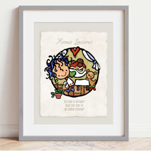 Poster Cuisine italienne fantaisiste - Fille et chien aux