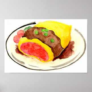 Poster Cuisine japonaise. Riz à l'omelette.