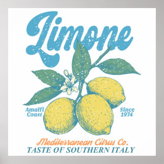 Poster Cuisine rétro italienne vintage Limone côte amalfi