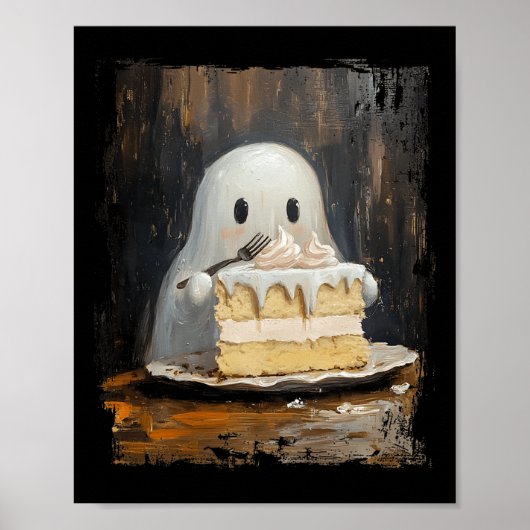 Poster Cuite Ghost Ghost Manger Gâteau Drôle Halloween No (Devant)