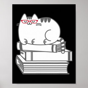 Poster Cuite Livre Chat Nerd - Funny Chemise Nerdy Kitten