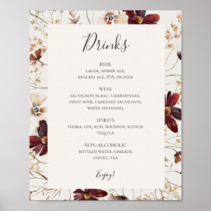 Poster Cuivre Bourgogne Fleur sauvage Beige Boissons Menu