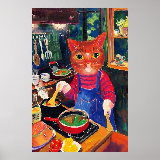 Poster Culinary Cat Art Print Whimsical Kitchen Wall (Devant)