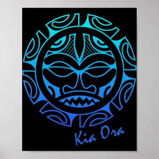 Poster Culture Face Symbol Blue, Haka Kia Ora Dance New Z (Devant)