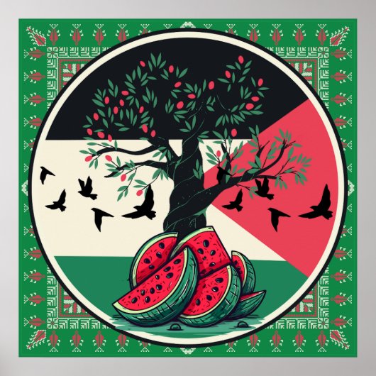 Poster culture palestienne | pastèque palestine, olive t (Devant)