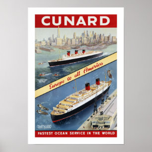 Poster Cunard l'Europe vers la toute l'Amérique