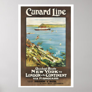 Poster Cunard Line Itinéraire le plus rapide vers Londres