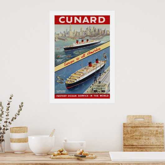 Poster Cunard Queens (Cuisine)