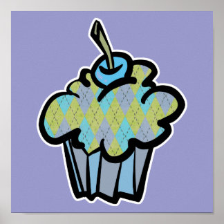 Poster cupcake à Jacquard bleu et vert