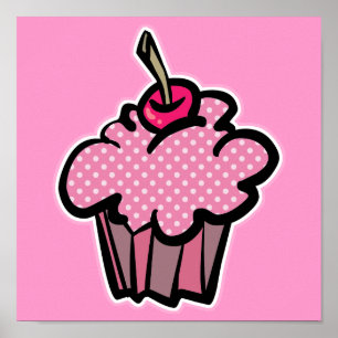 Poster cupcake à pois rose