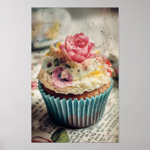 Poster Cupcake aux fleurs