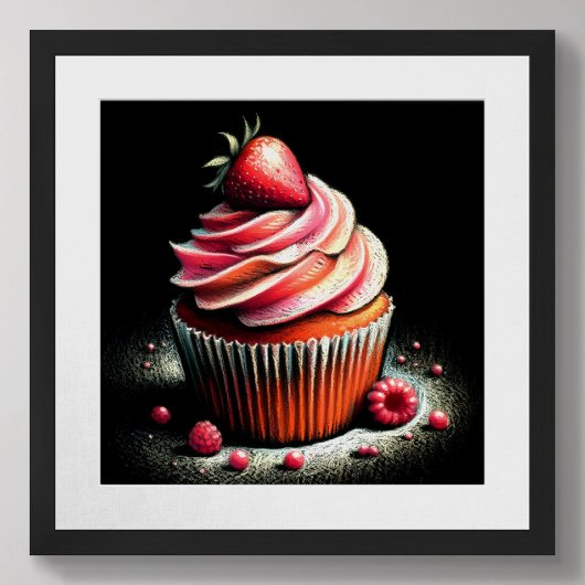Poster Cupcake aux fraises de dessin pastel