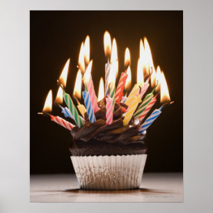 Poster Cupcake avec bougies d'anniversaire