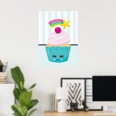 Poster Cupcake bleu mignon avec visage Kawaii (Bureau à domicile)