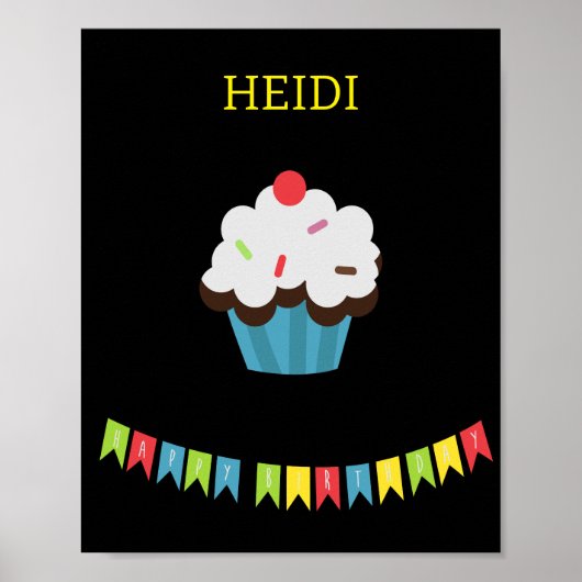 POSTER CUPCAKE D'ANNIVERSAIRE AVEC NOM PERSONNALISÉ (Devant)