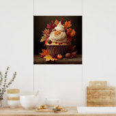 Poster Cupcake d'automne aux feuilles d'automne colorées (Cuisine)