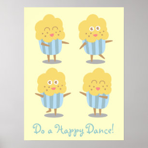 Poster Cupcake Doodle : Cupcake kawaii dansant joyeusemen