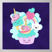 Cupcake mignonne et crème glacée joyeuse