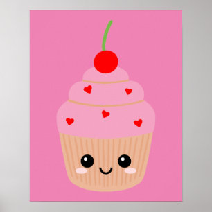 Poster Cupcake Rose Impression, Décor Doux, Joli