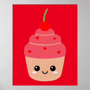 Poster Cupcake souriant Imprimer, Décor Doux, Mignonne