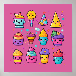 Poster Cupcakes avec des visages souriants