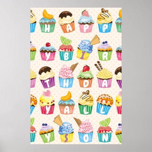 Poster Cupcakes Happy Birthday Ajouter Votre Nom Goodies  (Devant)