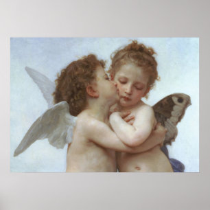 Poster Cupid and Psyche as children - William Bouguereau