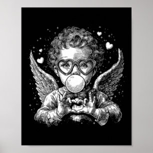 Poster Cupidon Rétro Saint-Valentin Soufflant une Bulle a