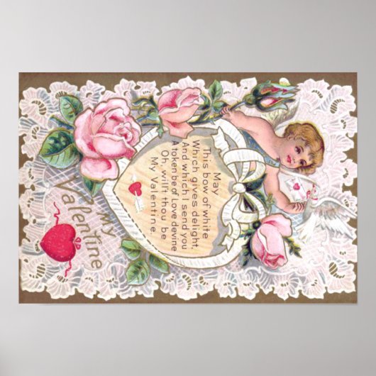 Poster Cupidon Roses Rose Colombe Cœur Flèche (Devant)