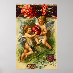 Poster Cupidons et cru Valentine d'oeillets