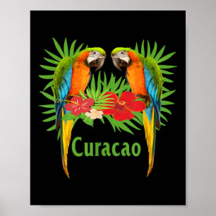 Poster Curacao Perroquets de vacances Fleurs tropicales G