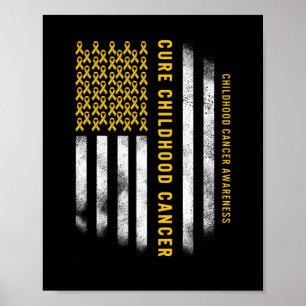 Poster Cure Chilhood Cancer Gold Ribbon USA Flag Support