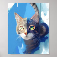 Curieux chat art abstrait du bleu