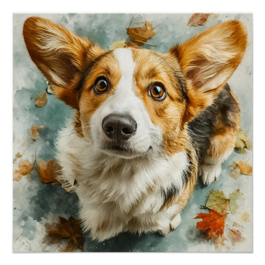 Poster Curieux Corgi Regard d'Automne (Devant)