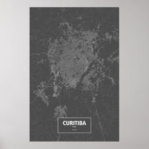 Poster Curitiba, Brésil (blanc sur noir)