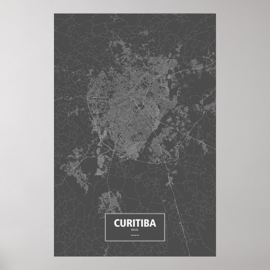 Poster Curitiba, Brésil (blanc sur noir) (Devant)