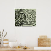 Poster Curles Abstraites Gris-Vert (Cuisine)