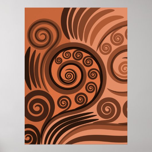 Poster Curls Sandy-Orange Terrestre Abstrait Fern Frond (Devant)