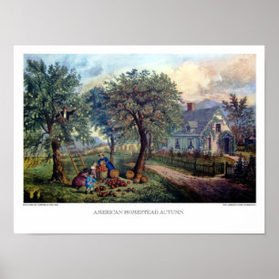 Poster Currier et Ives : Automne américain de ferme