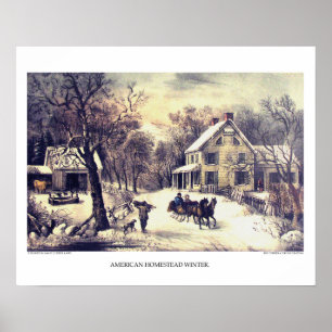 Poster Currier et lithographie d'Ives : Ferme américaine