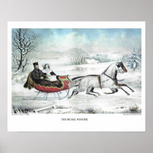Poster Currier et lithographie d'Ives : LA ROUTE, HIVER