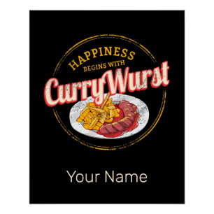 Poster Currywurst Saucisse rétro Vintage frites