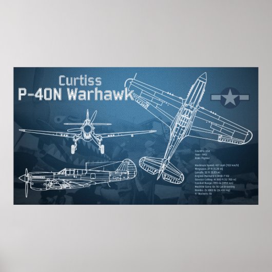 Poster Curtiss P-40 Warhawk (Devant)